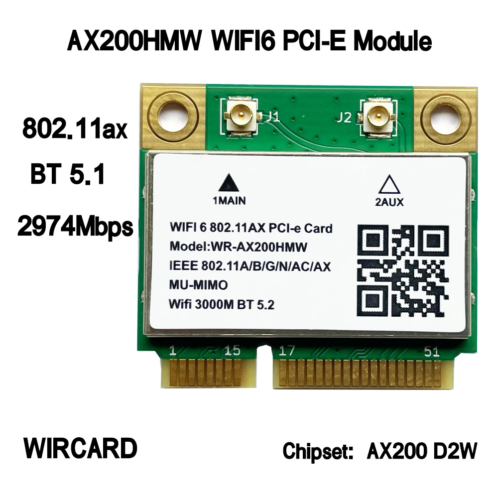 WIRCARD AX200HMW AX200 WIFI6 Module MINI PCIE 802.11ax 160Mhz Network Card WIFI Card For Laptop Win10