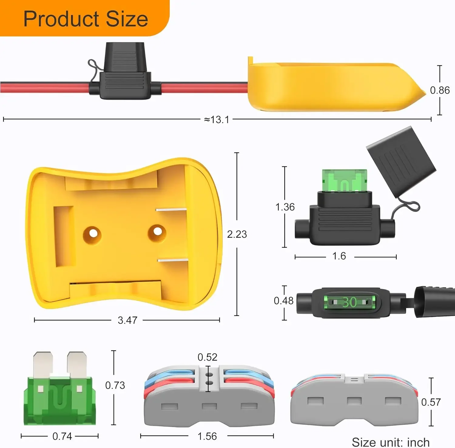 2PCS 20V Battery Adapter   Power Wheel Battery Adapter Battery Converter Kit 12 AWG Wire with Fuse Connector