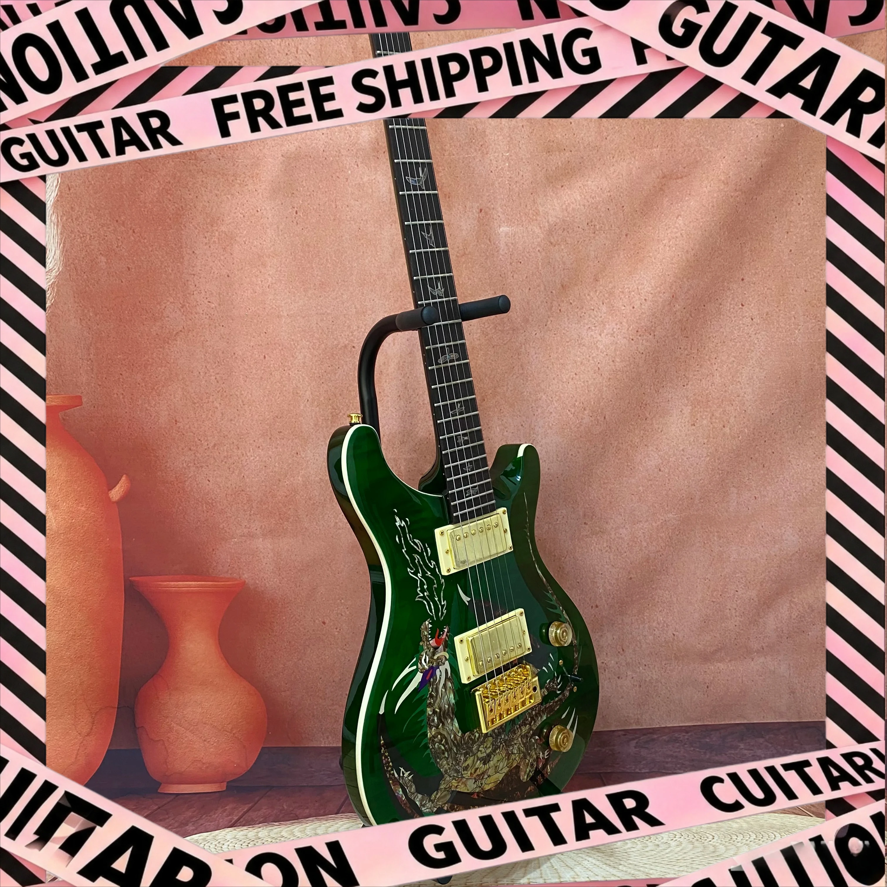 Green Dragon Inlaid PRSA Electric Guitar Special Offer HH Pickup Gold Hardware  Ideal Gift Beginners Beginner Gift Free Shipping