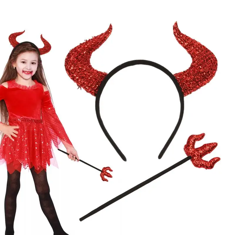 

Devil Horns Headband And Pitch Fork Glitter Halloween Accessories For Women Cute Halloween Devil Ears Headband For Costume