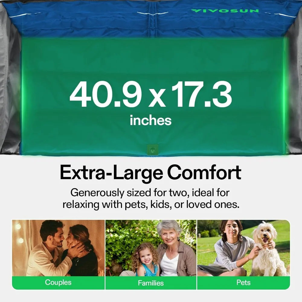 Cadeira de acampamento dupla VIVOSUN, loveseat dobrável totalmente acolchoado, cadeira duo grande com suportes para copos e copos de vinho, bolso, braços