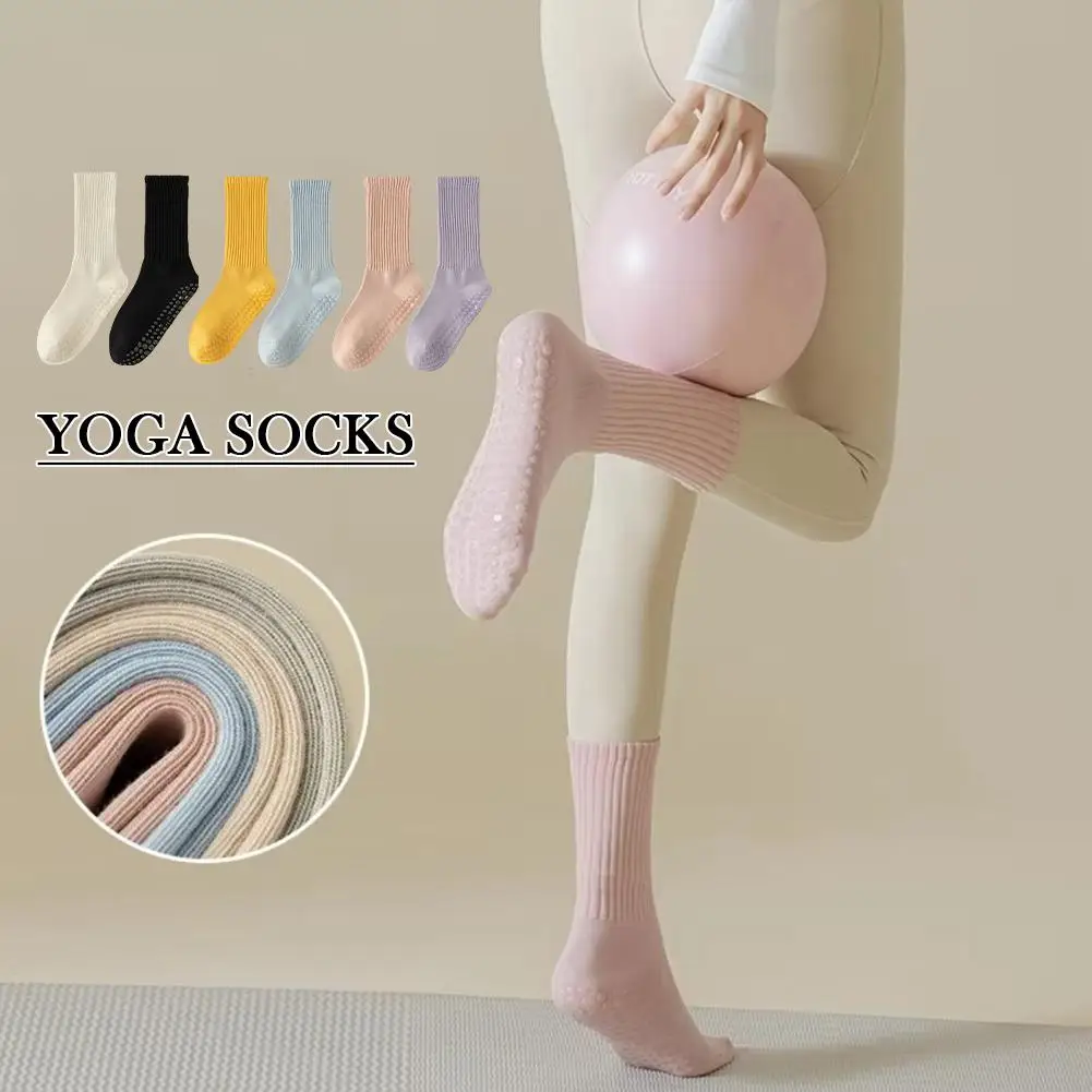 Calcetines de Yoga de algodón con fondo de tubo medio, medias profesionales de silicona antideslizantes, para baile, gimnasio, Fitness, deportes de interior, suaves, Pil H4O6