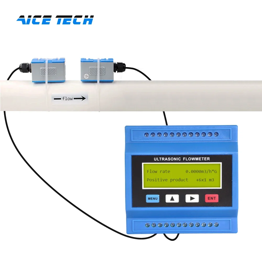 Aice Tech New Technology Portable Oil Ultrasonic Flowmeter Ultrasonic Clamp On Liquid Flow Meter