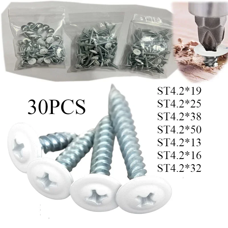 

30PC Wood White Sheet Metal Thread Truss Round Head Fast Self Scre Pan Cabinet Screws with Paint Wood Self-tapping for The Wall