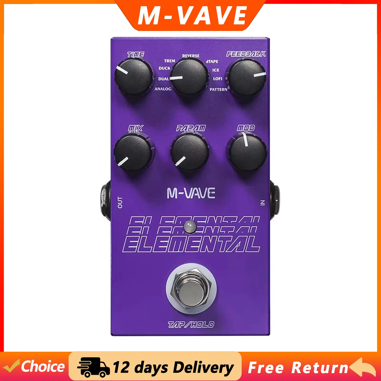 M-VAVE Elemental Guitar Digital Delay Effect Pedal 3000ms Delay Time Support for TAP and HOLD Mode Electric Guitar Accessories