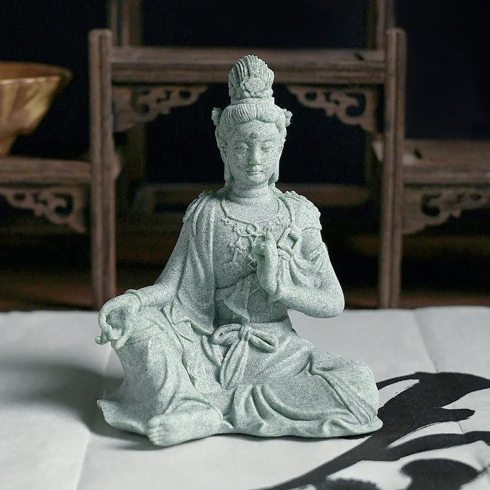 Miniature Guan Yin Statue Buddha Figure Stone Meditating Zen Fish Aquarium Tank Desktop Kwan Yin Chinese Feng Shui Gifts Decor