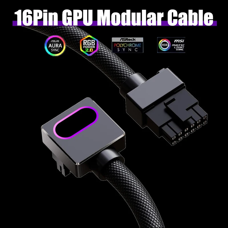 16pin GPU Modular Cable 12+4Pin 12VHPWR for RTX 40/5070/5080 Series Computer Power Supply Copper Wire Motherboard 5V 3Pin 90°