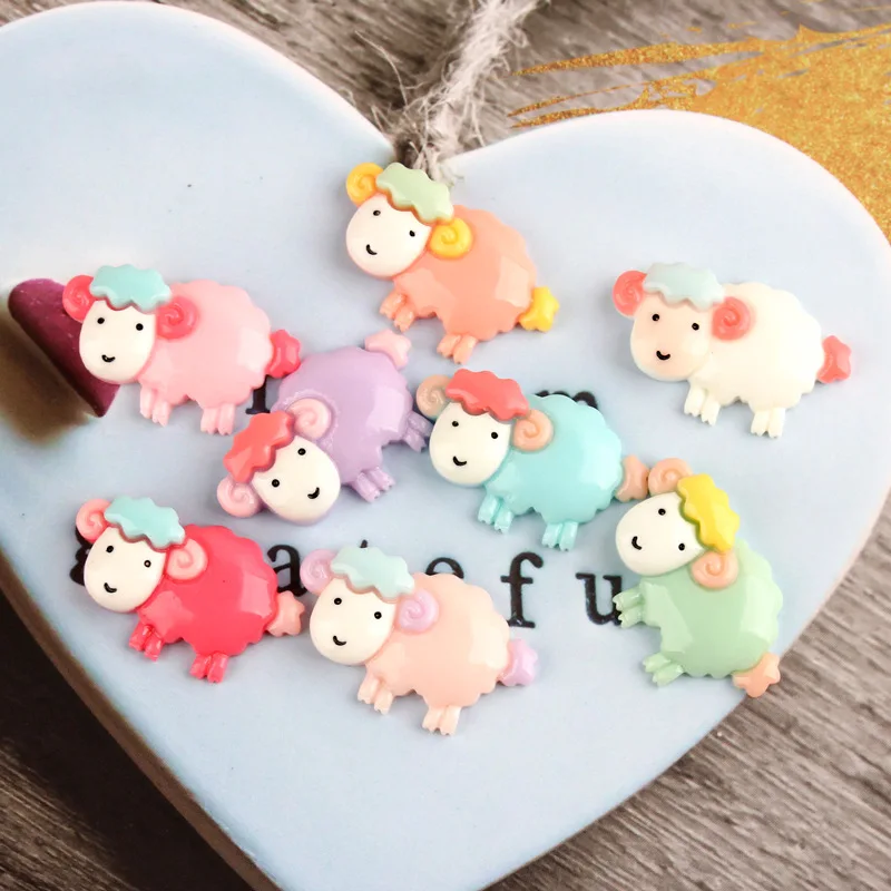 10Pcs 32*23mm FlatBack Resin Cabochons Kawaii Sheep DIY Scrapbooking Embellishment Decoration Jewelry Necklace Hair Accessories