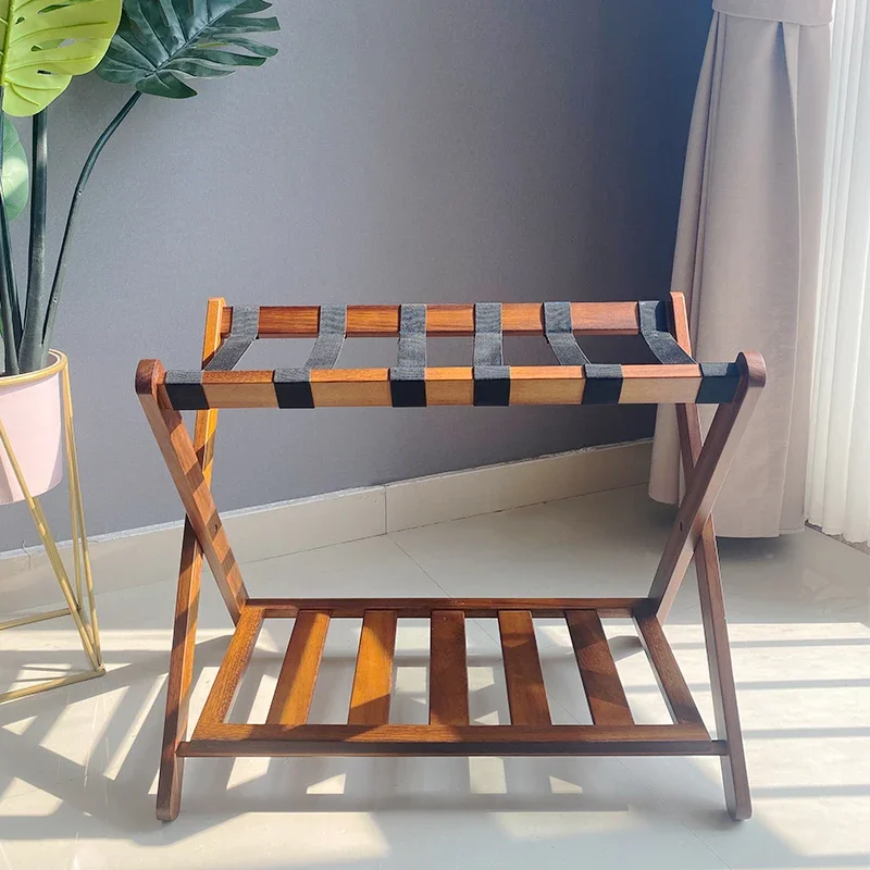 A9L Hotel Luggage Rack, Home Retro Teak Nanzhu Furniture, Bedroom Room Folding Storage Double Floor, Durable