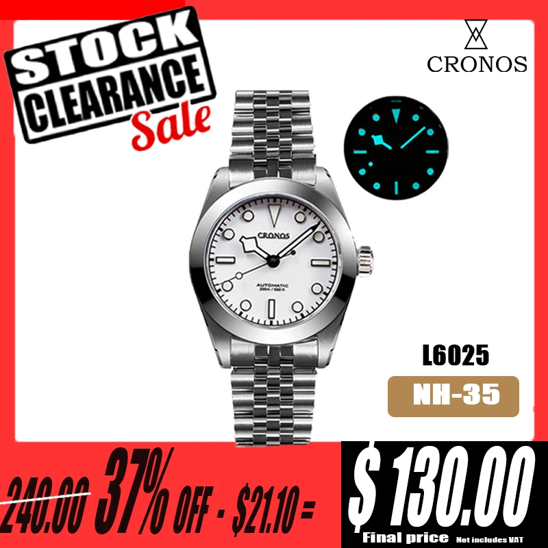 

Cronos BB39 NH35 Business Dress Mechanical Watch For Man Automatic Sapphire Snowflake Hands 20Bar Waterproof BGW-9 Lum L6025