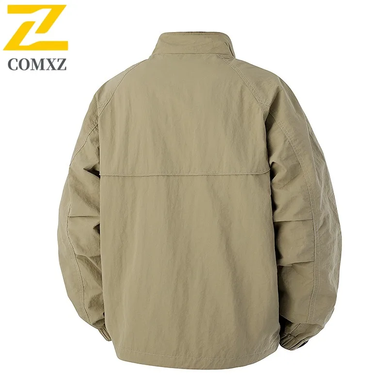 COMXZ 2025 Autumn New American Double Layer Breathable Vintage Workwear Jacket Outdoor Casual Stand Collar Men Coat windbreaker
