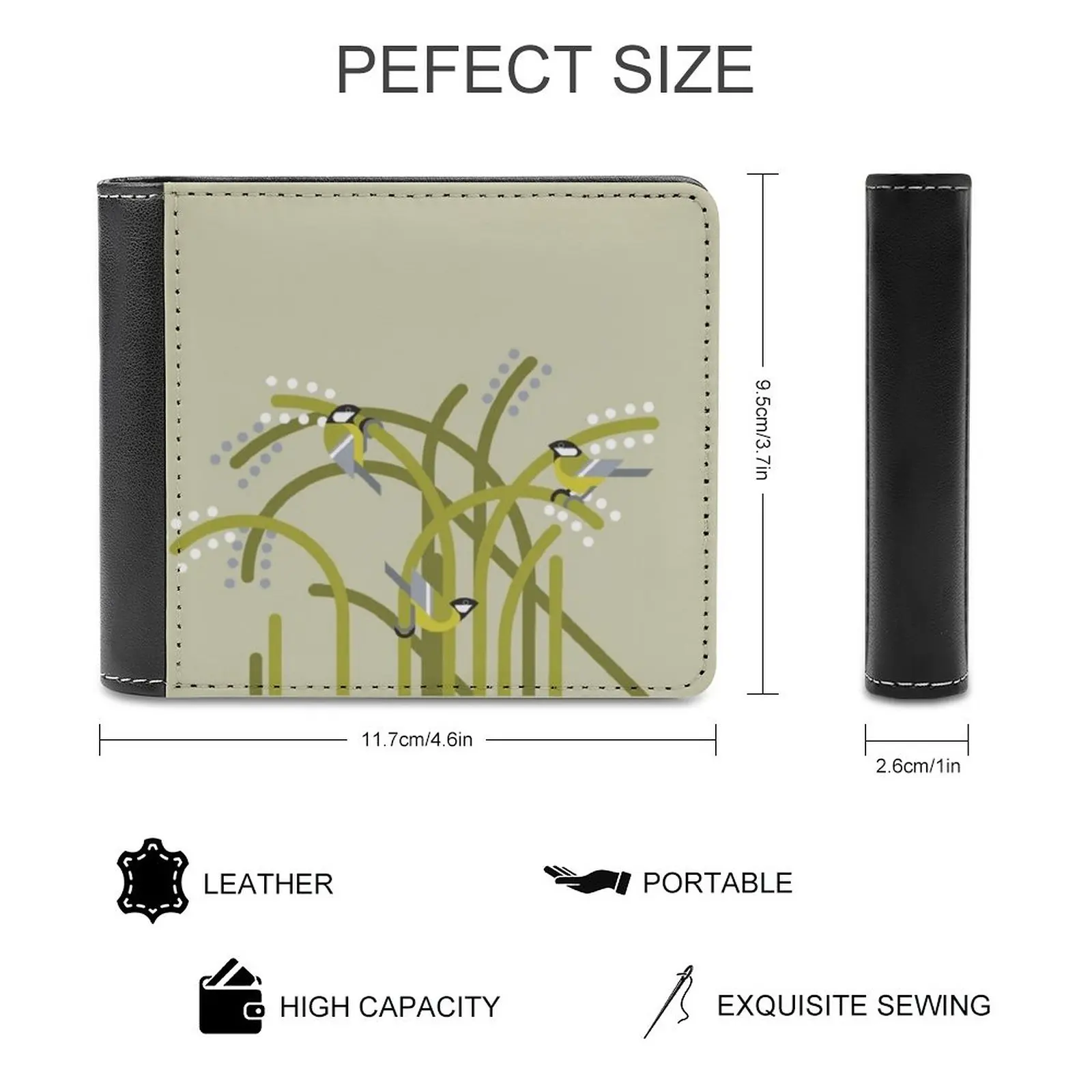 Three Great Tits Vector Illustration Soft Men Wallets New Purse Credit Card Holders For Male Purses Men Wallet Bird Birds Great