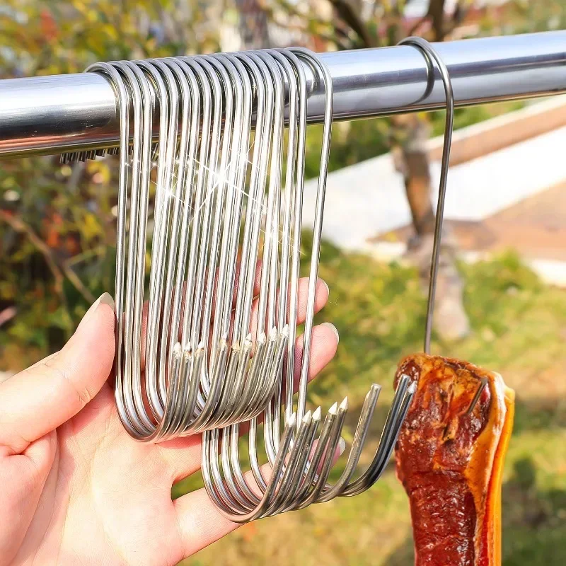 20/10PCS Stainless Steel S-shaped Hook Tool Butcher's Meat For Smoking Butchering Hunting Chicken Pork Sausage Bacon Grill Hook