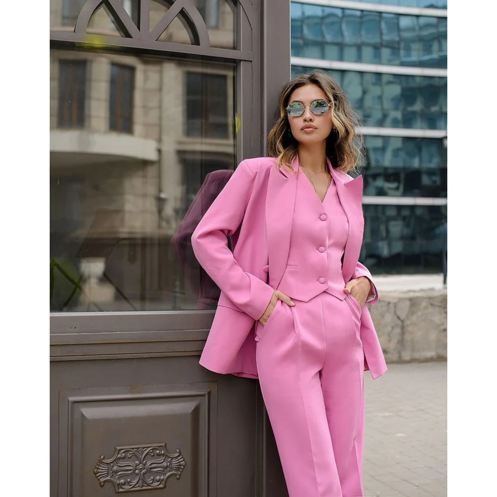 Custom Elegant Women's Suits Slim Fit 3 Piece Jacket Pants Vest Single Breasted Peak Lapel Formal Office Lady Full Set Blazer