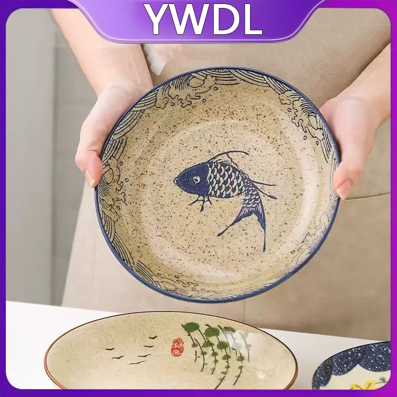 YWDL 8inch Japanese Dessert Salad Dinner Plate Ceramics Pasta Cake Serving Dish Dipping Sauce Dishes Hand-painted Tableware