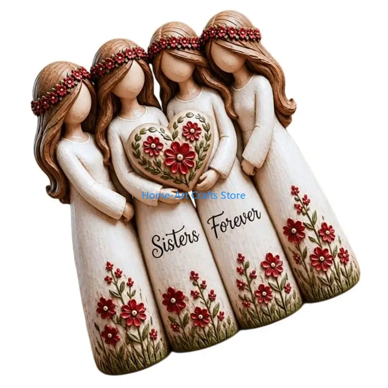 Y3NA Sister Sculptures Souls Sister Figurines Table Ornament Unique Home Decors Friendship Christmas Birthday Gift for Women