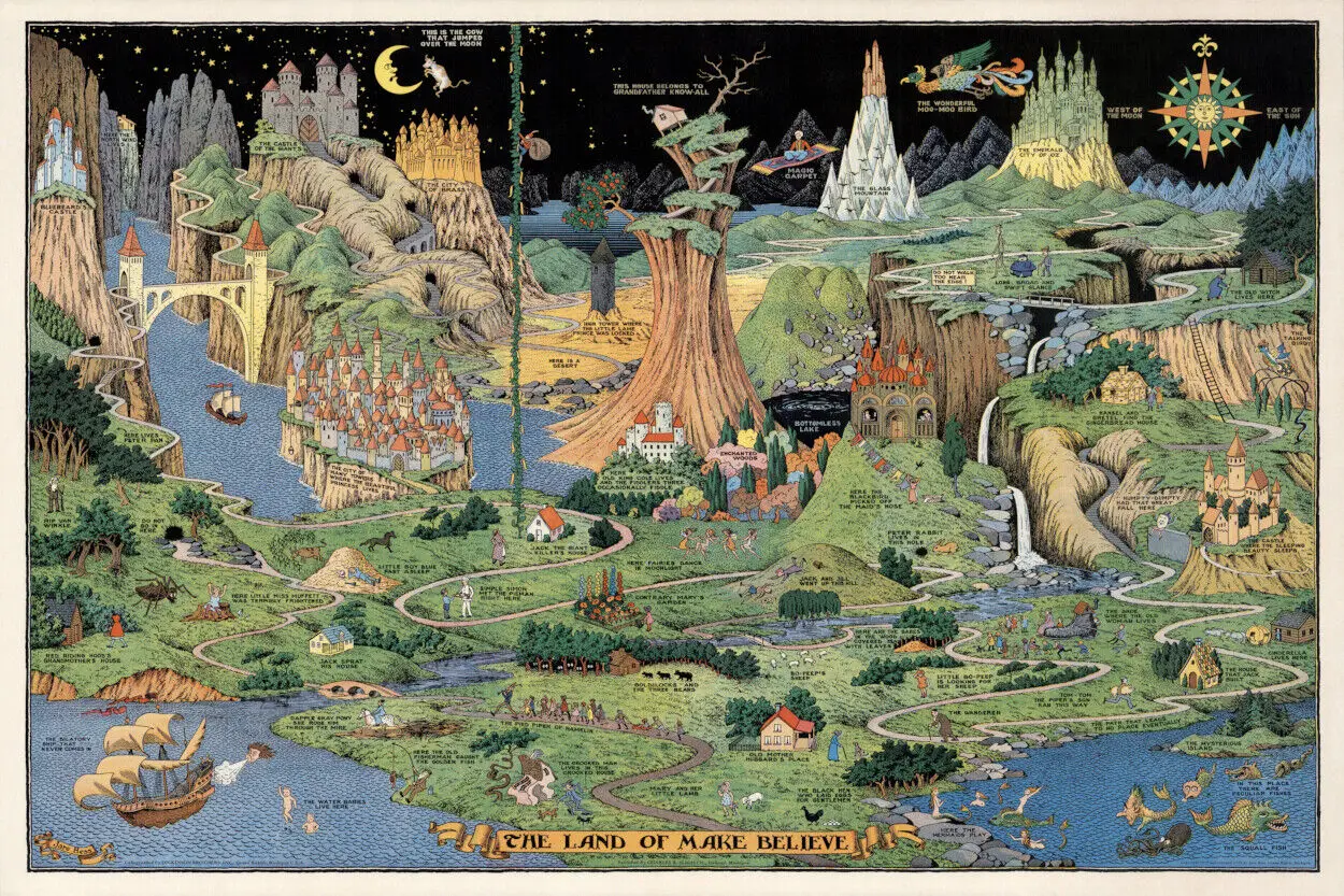 The Land of Make Believe 1930 Vintage Style Fairy Tale Map Poster