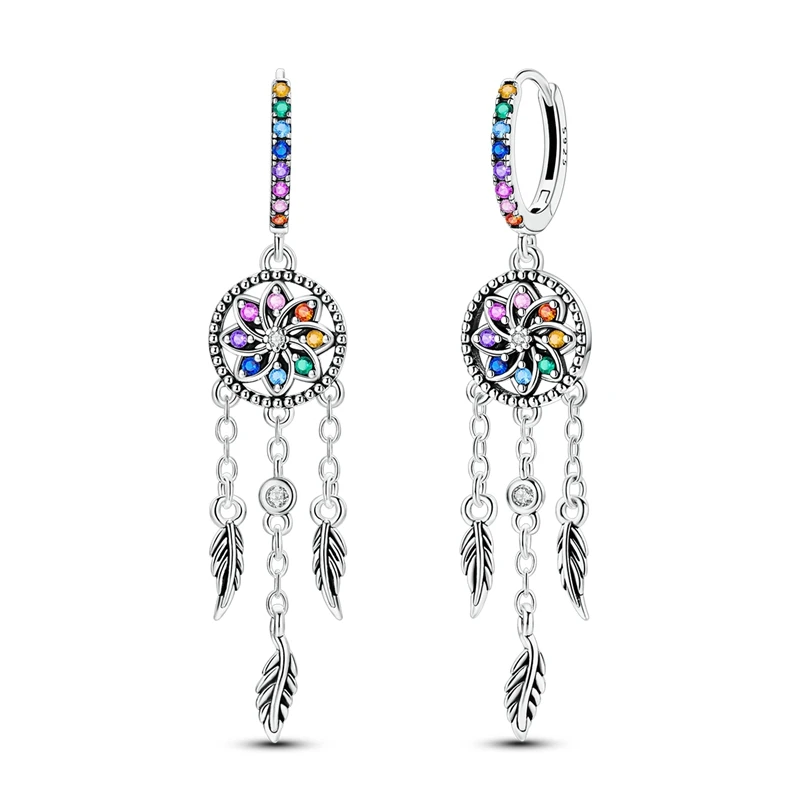 Ohrringe aus 925er-Sterlingsilber für Damen, bunter Traumfänger-Quasten-Tropfenohrring für Jahrestag, Hochzeit, Schmuck, Geschenke