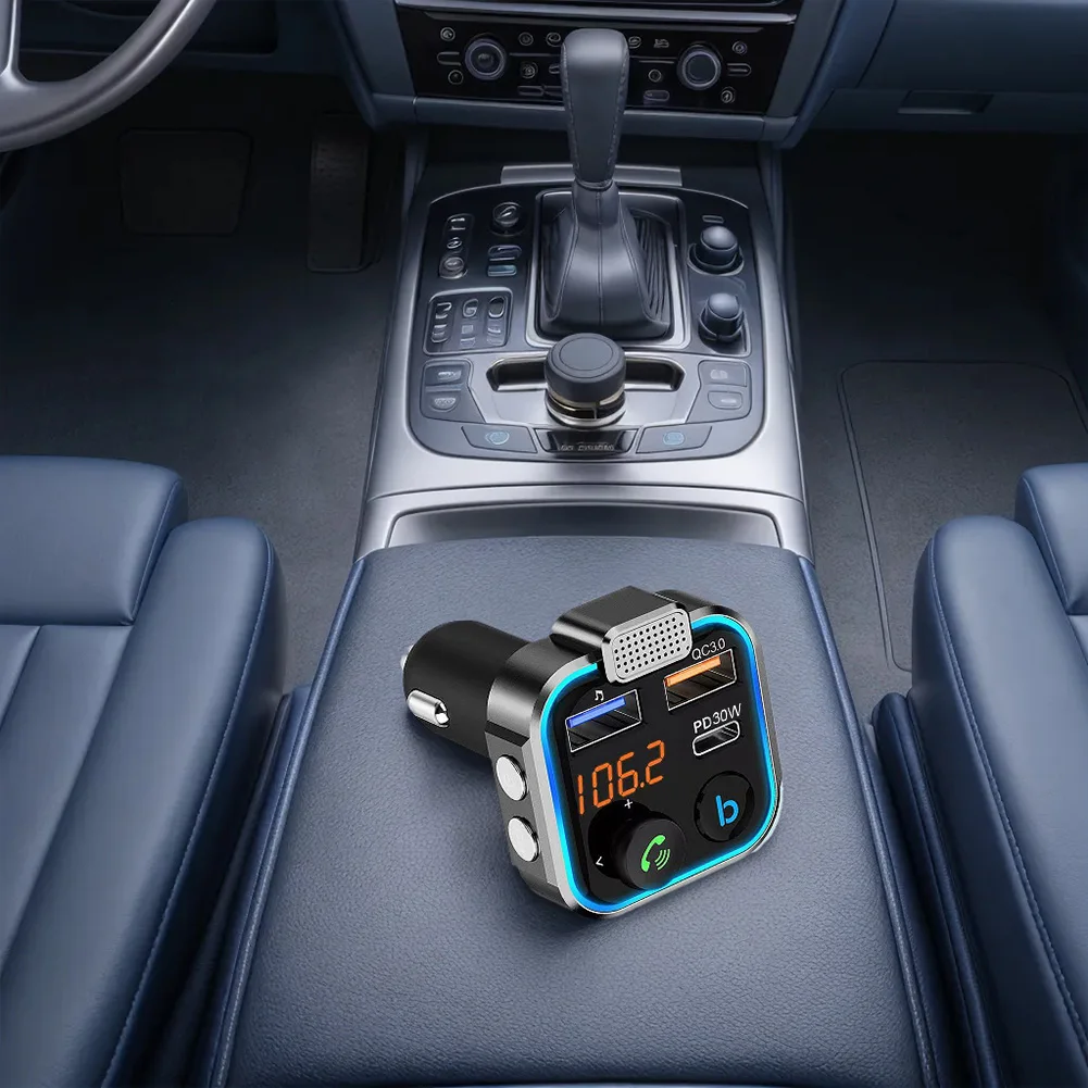 

FM-трансмиттер BT 5.0 с 3 портами для зарядки, MP3-плеер, ресивер, громкая связь, Type-C PD 30W, быстрая зарядка QC3.0, автомобильный комплект