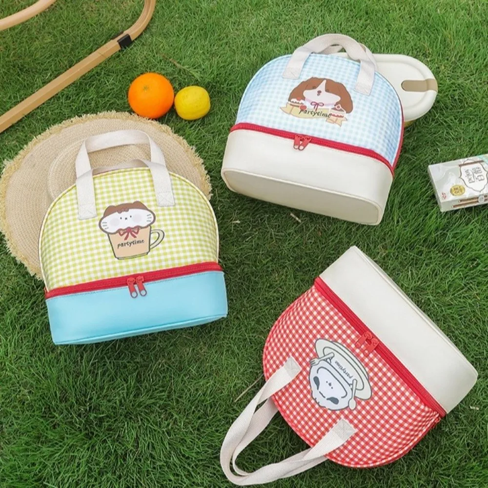 Portable Double-layer Cartoon Lunch Bag Fresh-Keepin Large Capacity Picnic Bag Leakproof Lightweight Insulated Tote Bag Girls
