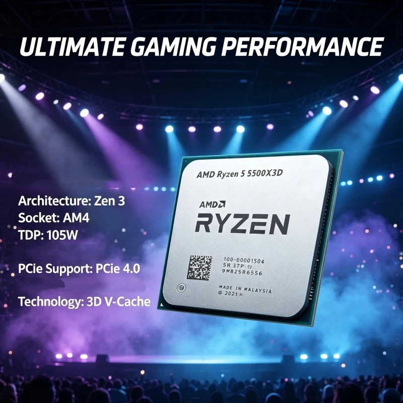 for Desktop Upgrade AMD Ryzen 5 5500X3D CPU Processor 4.0GHz 96MB L3 3D V-Cache AM4 Socket