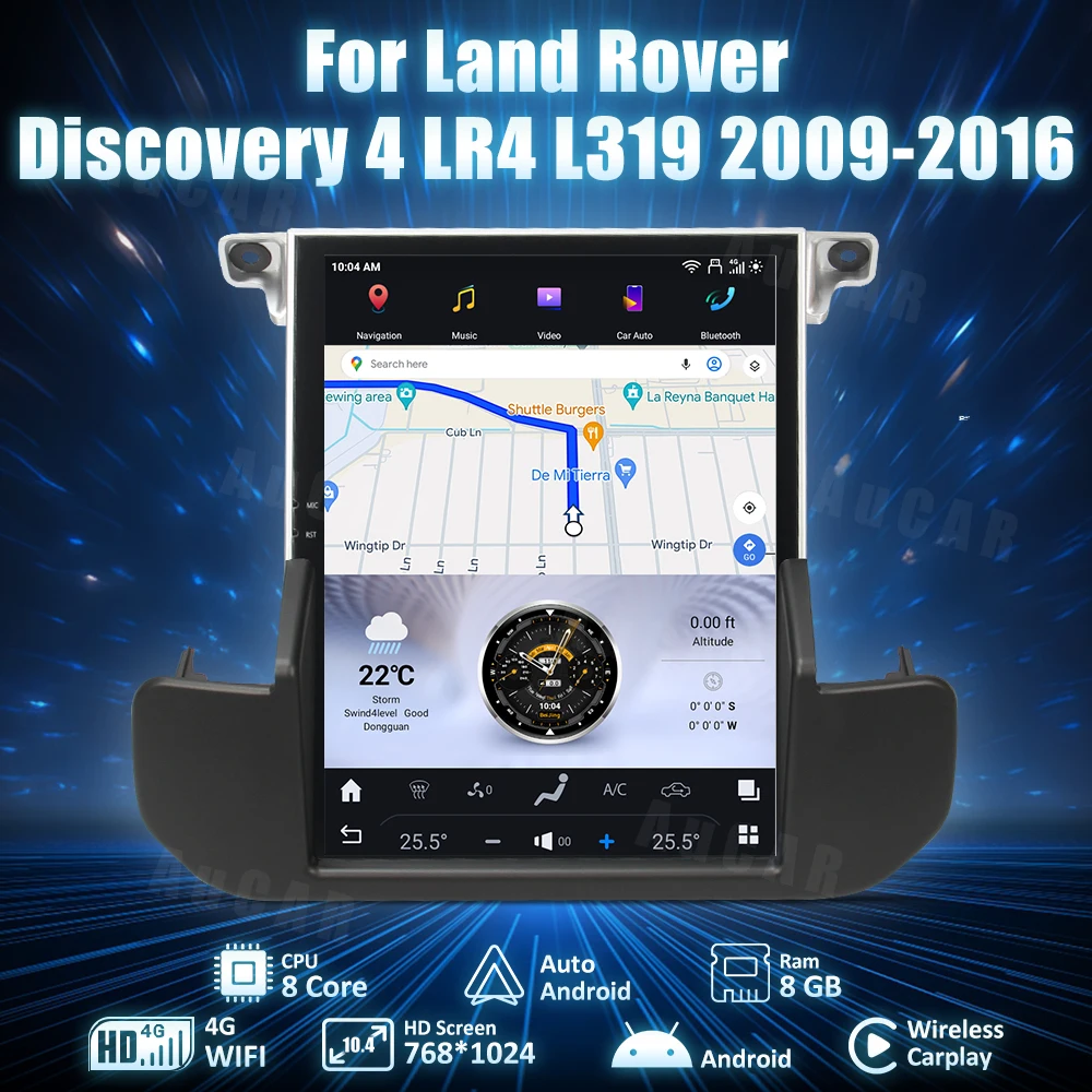 AuCar 10.4 Inch GPS Navigation Android 13.0 Head Unit Car DVD Player Car Radio For Land Rover Discovery 4 LR4 L319 2009-2016