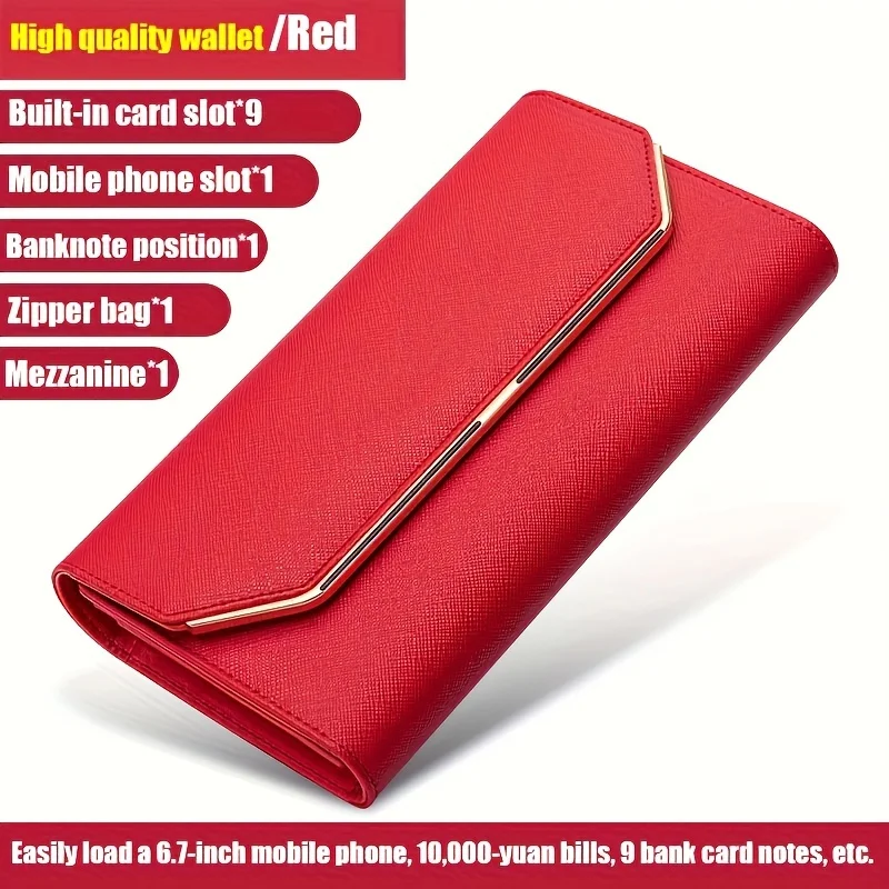 

Classic Solid Color Long Wallet, Trendy Clutch Coin Purse, Women's Textured Credit Card Case