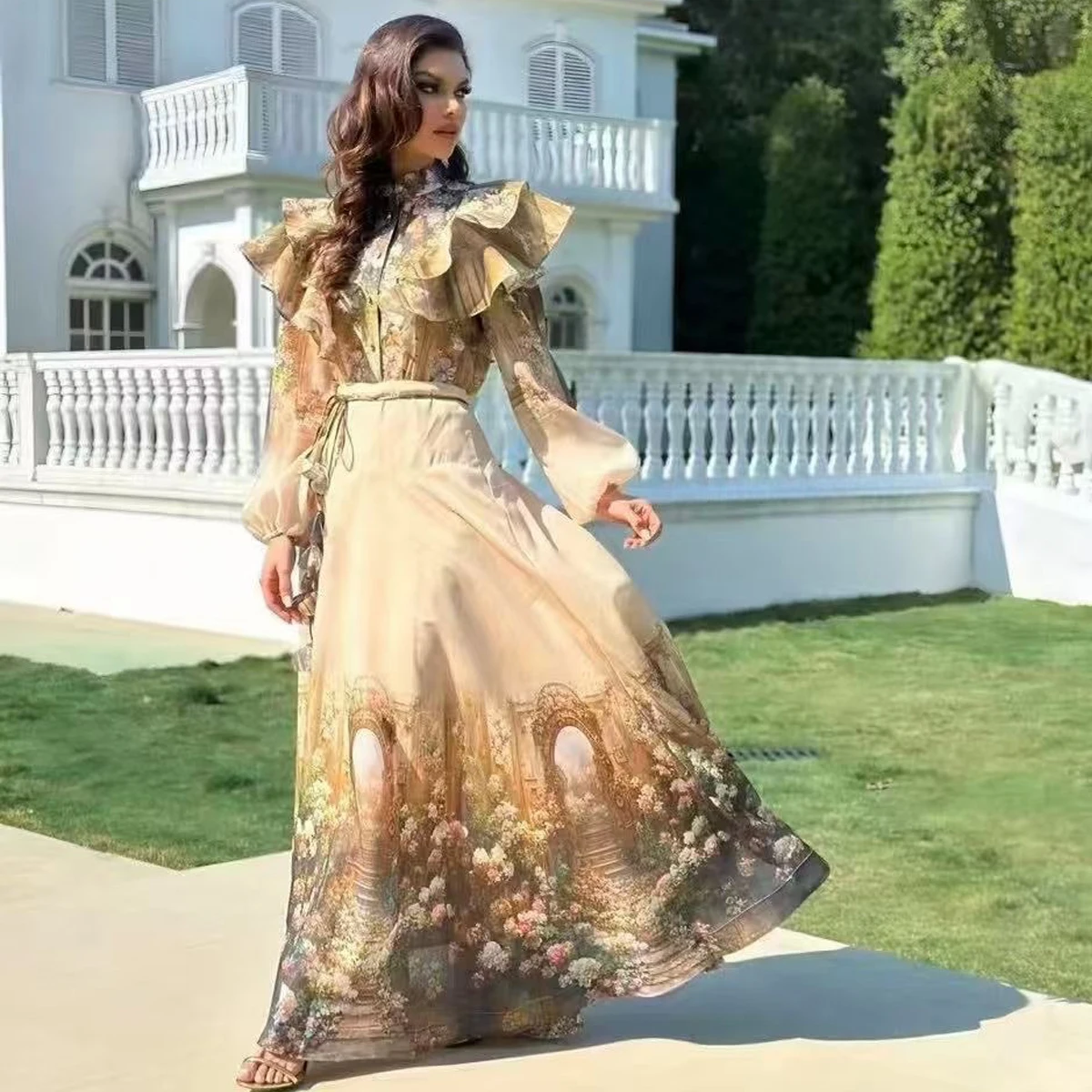 

Ele Long Sve irt And Skirt Set with Pearl Bules And Lace Hemlines Australian Design Large Swing Sle Luxury Faion