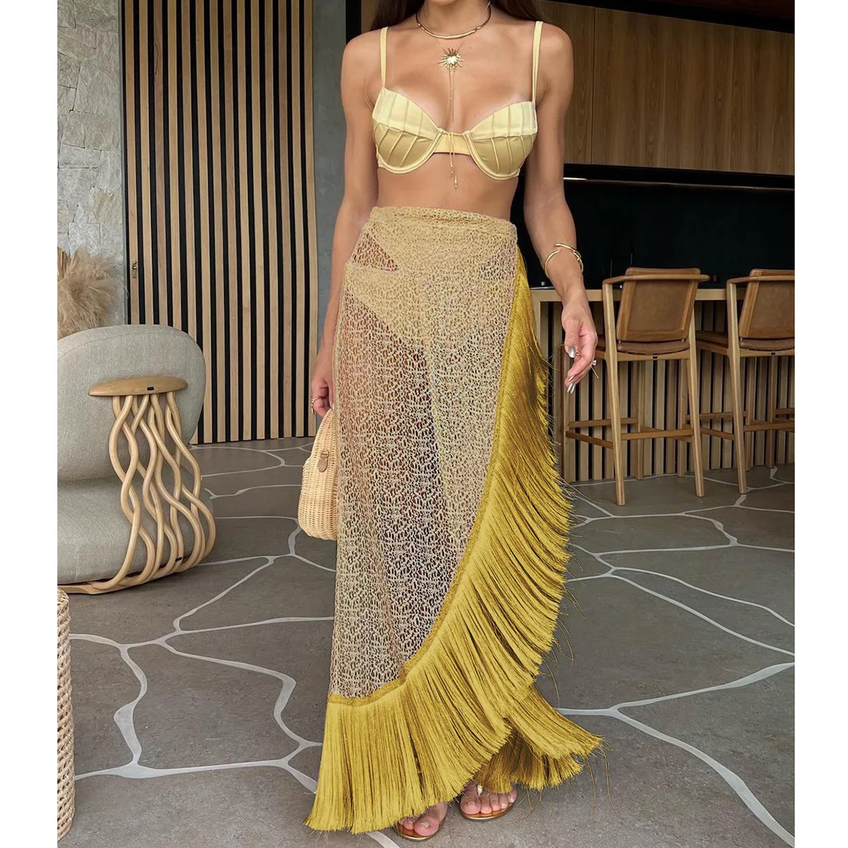 

Pure Color High Waist Tee Piece Bikini Set Women Sexy Suit V Ne ort Sve Long Pants Summer Faion Ensemble