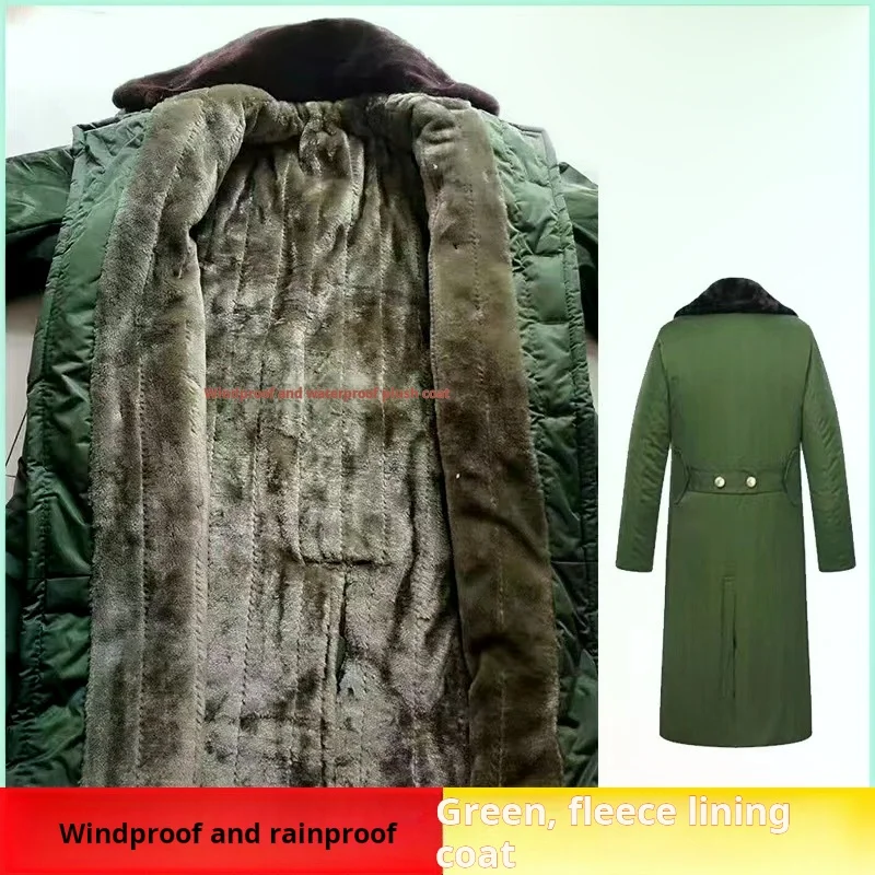 Wintermantel für Herren, Trenchcoats, Militärmantel, winddicht, langer Baumwollmantel, kältebeständig, mit Fleece gefüttert, verdickte militärgrüne Baumwolle