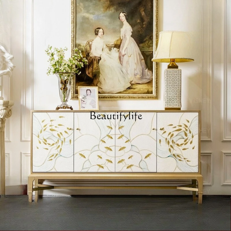 French luxury side cabinet luxury restaurant solid wood carving lace cabinet
