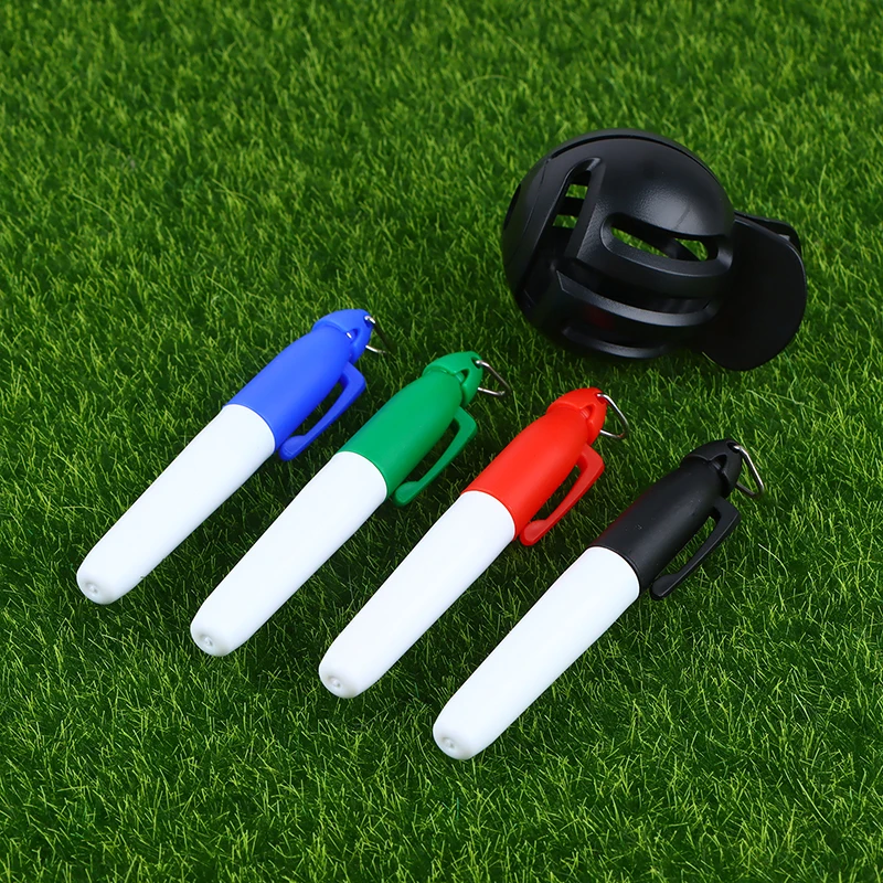 Linha Golf Ball Liner Marcador com 4 Canetas Marcação, Modelo Alinhamento Marcas Ferramenta, Marcação Dupla Face, Acessórios Desportivos, 1 Conjunto