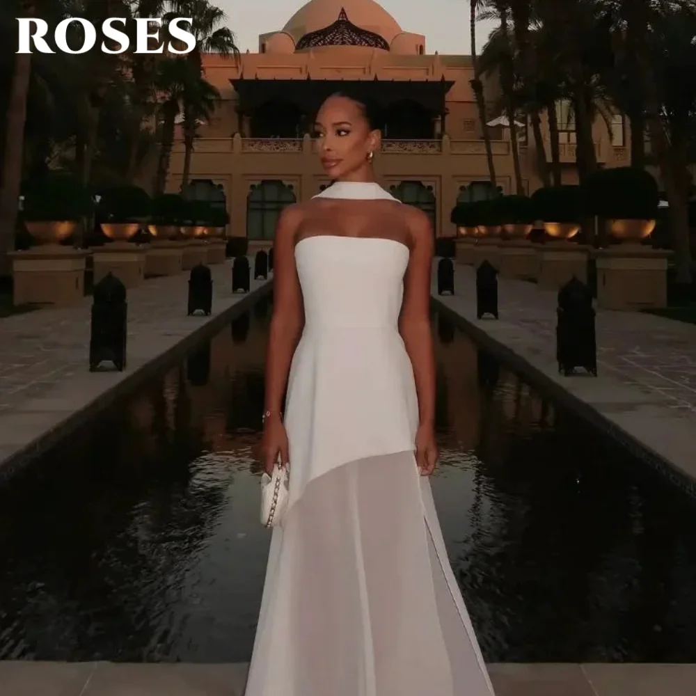 

ROSES White Chic Prom Dresses Strapless Mermaid Pleats Celebrity Dresses with Scarf Split Evening Dresses for Women Customized