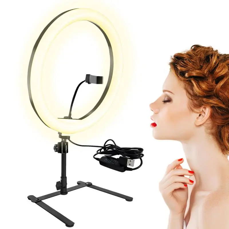 

Beauty Fill Light Selfie Ring Light USB Selfie Ring Light With Phone Holder Desk Tripod Lighting Modes Remote For IOS &Camera