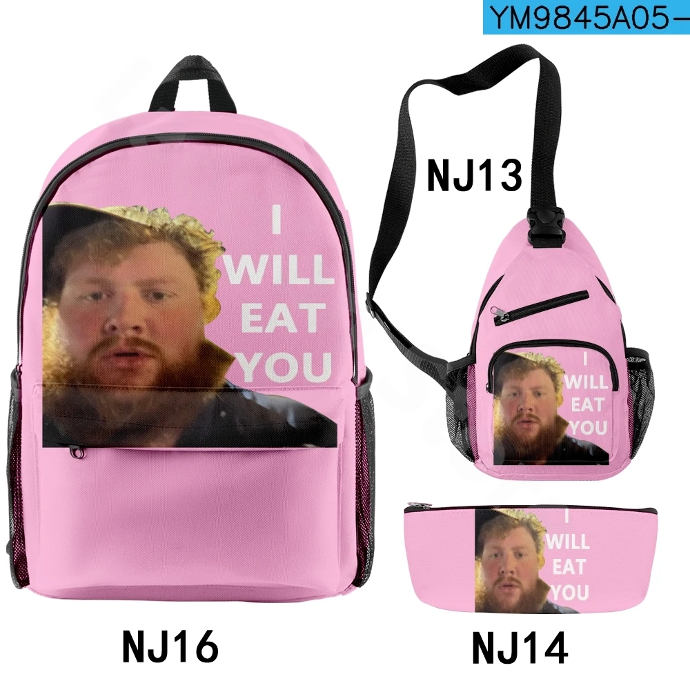 Caseoh I Will Eat You Backpacks 3 Pieces Sets 2024 Fashion Zipper Bags Unique Pencil Bag Casual Travel Bag Unisex Crossbody Bag