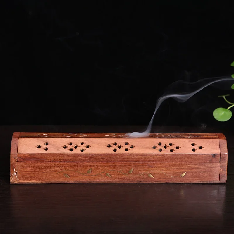 

Y Solid Wood Dual Use Incense Burner Handmade Wooden Indian Cone Stick Holders Lying Censer for India Sticks and Cones Base