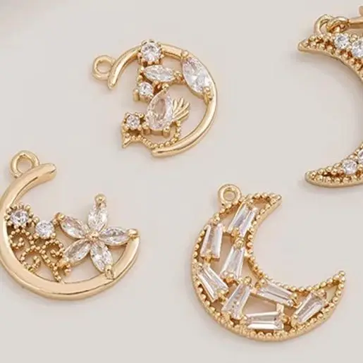 14K Gold-Plated Zircon Star Moon Flower Vine Birdsong Branch Pendant DIY Handmade Necklace Jewelry Accessories