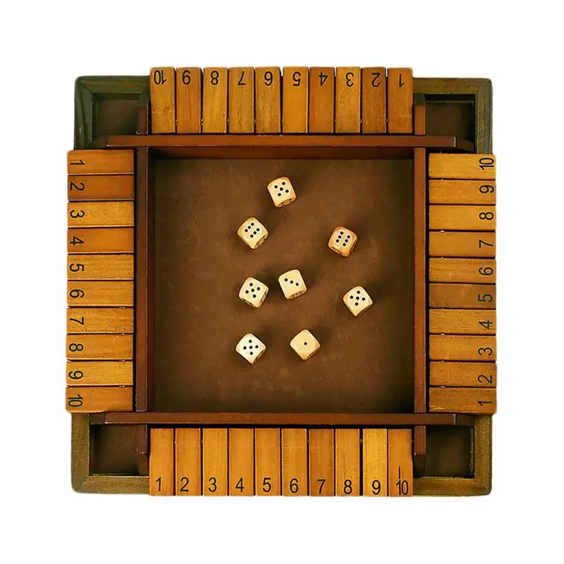 Wooden Dice Board Game set Shut The Box for 4 Players Flaps & Dices Game Parent-children Interaction Family Entertainment