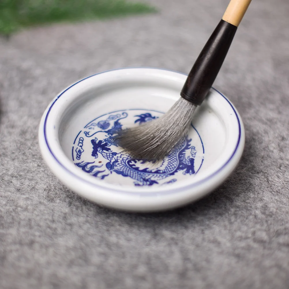 

Ceramic Ink Saucer Dragon Pattern Practical Ink Brush Washing Tray Creative Chinese Calligraphy Accessory Ceramic Pigment Dish