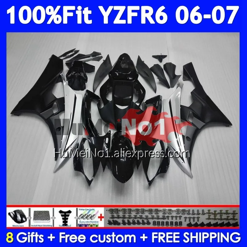 Injection Fairing For YAMAHA YZF-R6 YZF R 6 YZF R6 600 600CC 357No.20 YZF600 YZFR6 06 07 YZF-600 Silver black 2006 2007 OEM Body