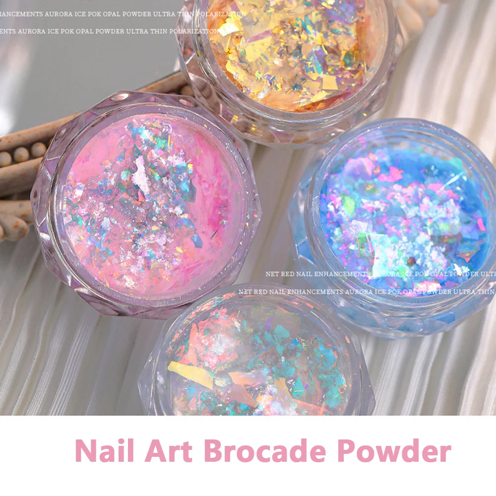 1 scatola Aurora Opale Nail Art Glitter Powder Ultra-Sottile Irregolare FairyBrocade Paillettes Lucido Polarizzato Manicure FAI DA TE Decorazione Fiocco