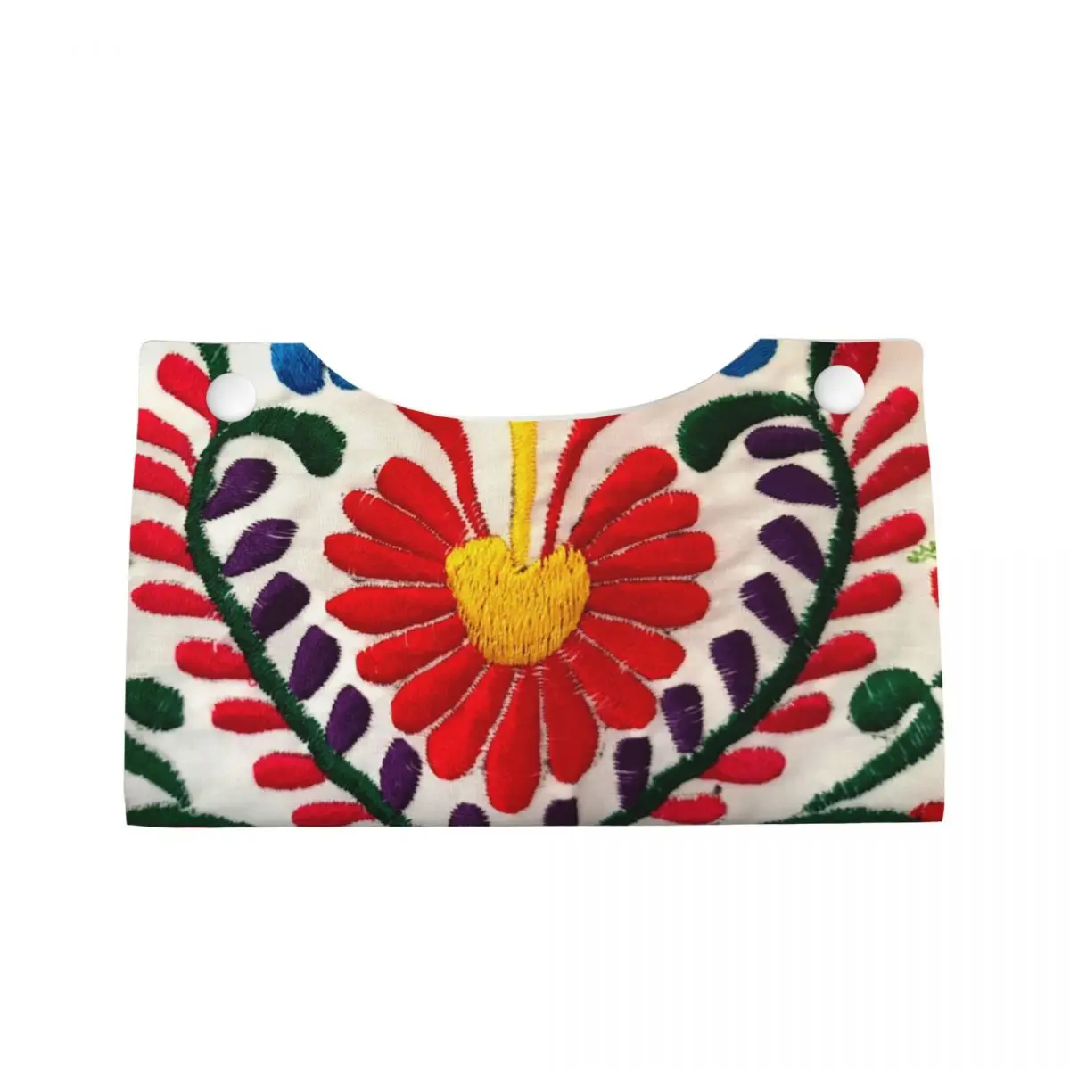 Custom Mexican Flowers Art Tissue Box Cover for Bathroom Car Textile Embroidery Rectangular PU Leather Facial Tissue Box Holder