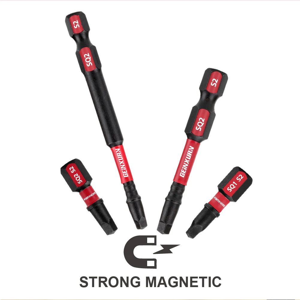 Geinxurn Impact Magnetic SQ1/SQ2 Head Power Bits, Square Insert Driver Bits S2 Alloy Steel Screwdriver Bits Set