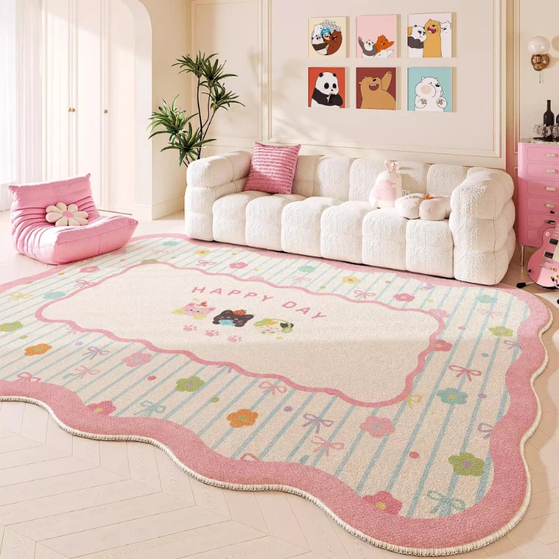 

Ковер для гостиной с мультяшным рисунком, розовый, в стиле дофамин, мягкий пушистый напольный коврик, большой размер, для спальни, домашний декор