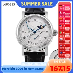 Sugess Moonphase Men's Watch Automatic Mechanical Watches for Tianjin Movement Sapphire Glass Water Resistant Wristwatches New