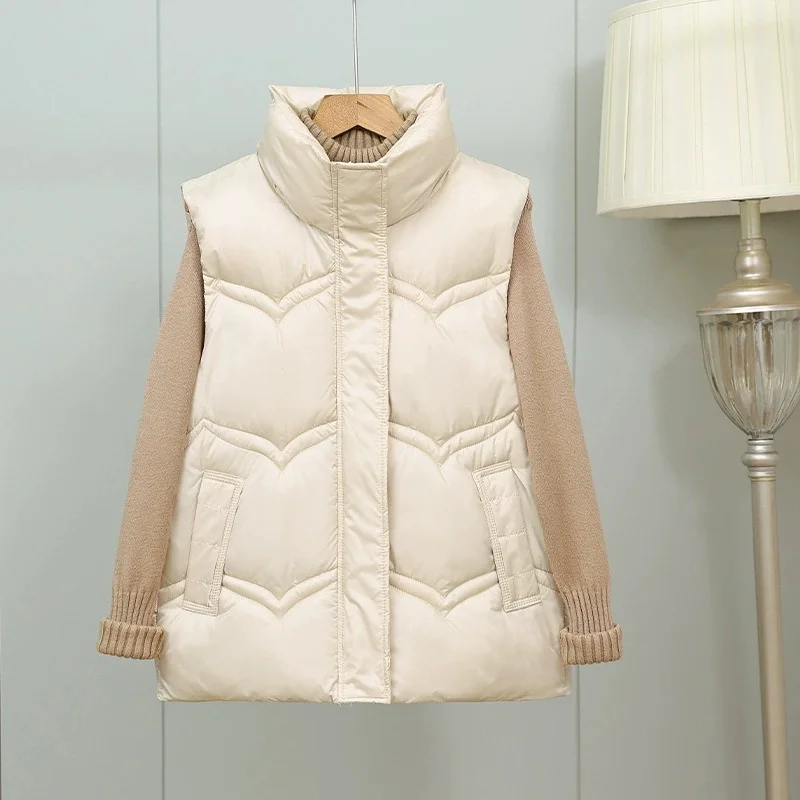 Outono inverno para baixo colete de algodão jaqueta feminina 2025new sleevele parkas gola colete casaco feminino senhoras topos