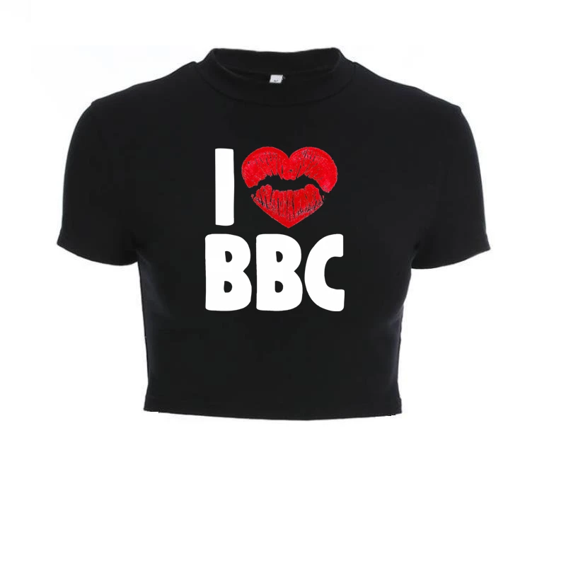 Love BBC Lips Crop Tops Ladies Black Bandage Tee Summer Women Hot Short T-Shirts Sexy Short Sleeve Female Shirts Gilrs Clothes