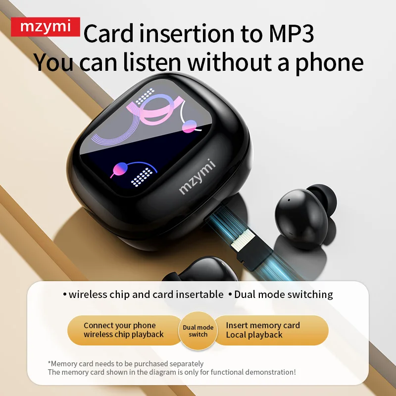 

mzymi S09 ANC Wireless Earbuds Bluetooth5.4 Noise Cancelling InEar ENC Earphones Full In Touch Screen with MP3 Player Headset