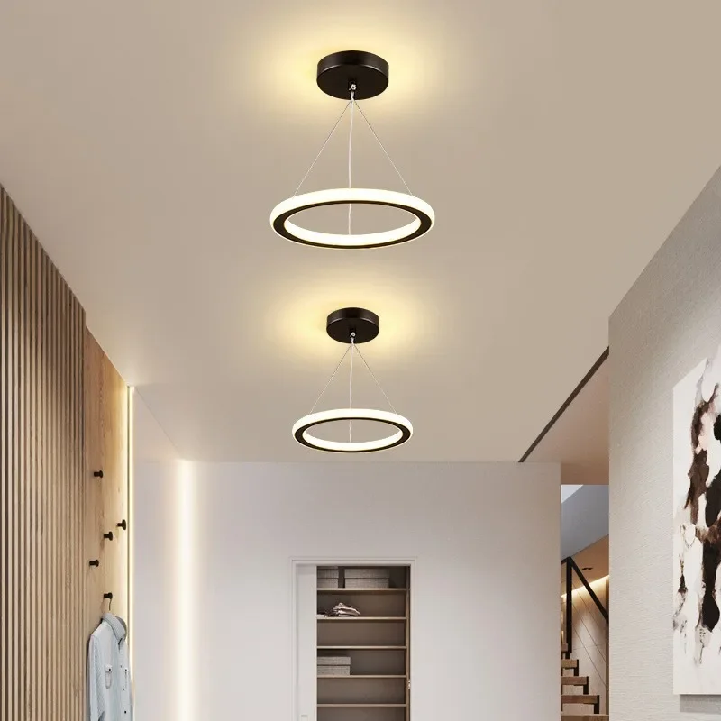 Modern Circle LED Ceiling Light For Balcony Proch Aisle Lamp Chandelier Round Ring Black Golden Lustres Home Decoration Fixture