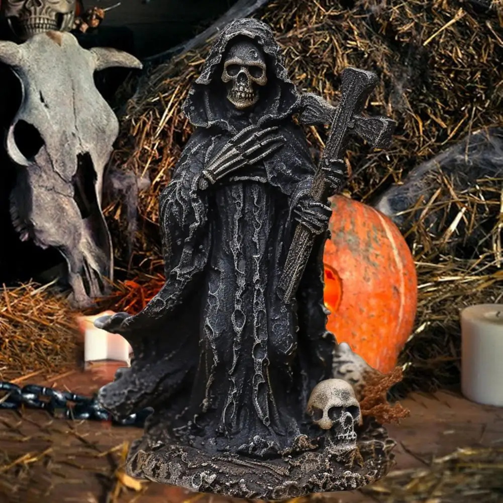 

Skeleton Figurine Office Decoration Skeleton Resin Statue Halloween Black Robe Figurine Desktop Decoration Ornament for Home